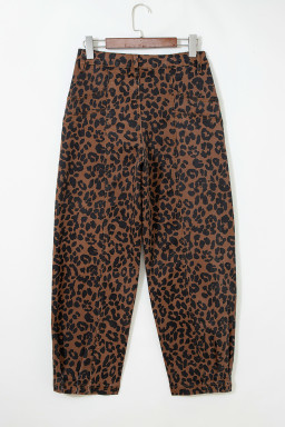 Brown Clear Seam Detail Patchwork Leopard Print Jeans