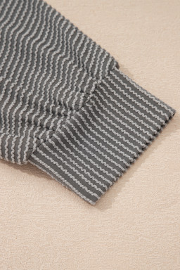 White Spiral Ribbed Raw Seam Color Block Patchwork Long Sleeve Top