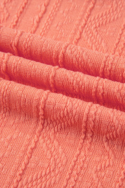 Grapefruit Orange Crochet Floral Accent V Neck Textured Pants Set