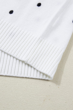 White Elegant Polka Dot Bubble Short Sleeve Sweater