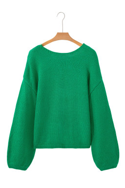 Bright Green Bow Backless Bubble Sleeve Sweater