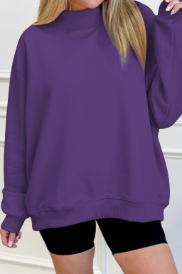 Tillandsia Purple Solid Color Oversized Mock Neck Sweatshirt