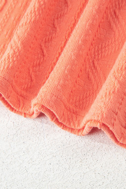 Grapefruit Orange Crochet Floral Accent V Neck Textured Pants Set