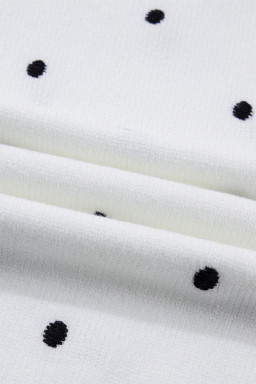 White Elegant Polka Dot Bubble Short Sleeve Sweater
