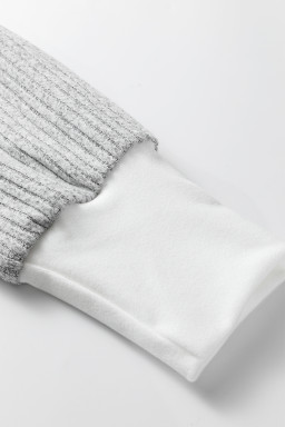 Gray Leopard Print Colorblock Patchwork Ribbed Knit Top