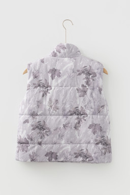 Gray Camo Leaf Print Winter Puffer Vest