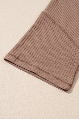 Chestnut Solid Color Waffled V Neck Loose Tee Drawstring Shorts Set