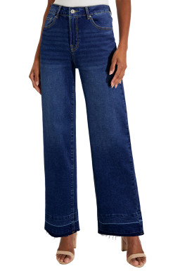 Real Teal Raw Hem Unique Cuffs Straight High Rise Loose Jeans