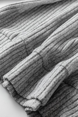 Gray Leopard Print Colorblock Patchwork Ribbed Knit Top