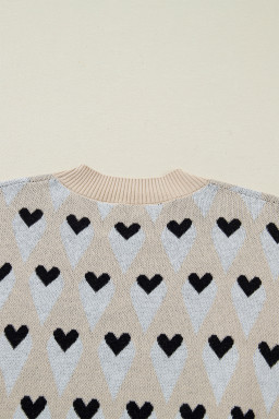 Parchment Geometric Heart Print Ribbed Trim Loose Sweater