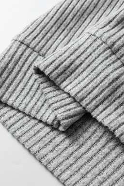 Gray Leopard Print Colorblock Patchwork Ribbed Knit Top