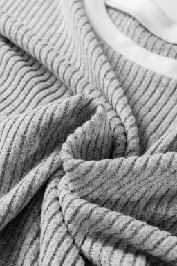 Gray Leopard Print Colorblock Patchwork Ribbed Knit Top