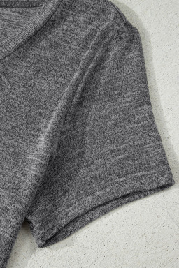 Dark Grey 3pcs V Neck T Shirt Ribbon Knot Pants Open Duster 3pcs Lounge Set