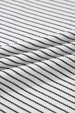 White Stripe Contrasted Ruffle Trim Loose Long Sleeve Top