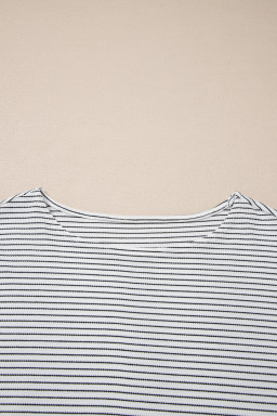 White Stripe Contrasted Ruffle Trim Loose Long Sleeve Top