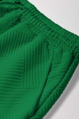 Dark Green Textured Short Sleeve Top and Shorts Set