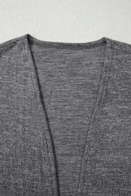 Dark Grey 3pcs V Neck T Shirt Ribbon Knot Pants Open Duster 3pcs Lounge Set