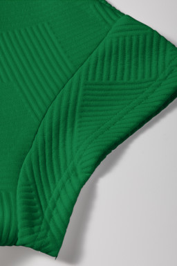 Dark Green Textured Short Sleeve Top and Shorts Set