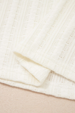 White Solid Color Textured Button V Neck Raw Seam Henley Tee