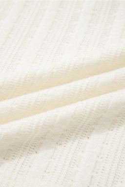 White Solid Color Textured Button V Neck Raw Seam Henley Tee