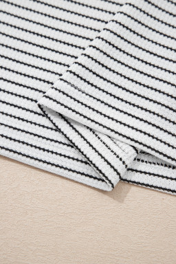 White Stripe Contrasted Ruffle Trim Loose Long Sleeve Top