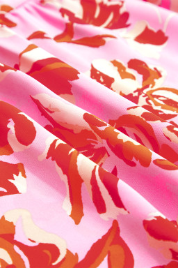 Pink Bohemian Floral Print Tiered Maxi Skirt with Split