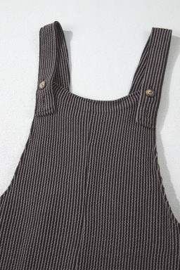 Carbon Grey Ribbed Knit Patched Pocket Wide Leg Overalls