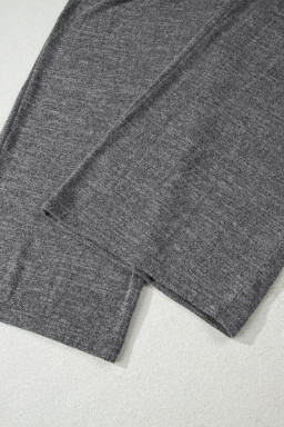 Dark Grey 3pcs V Neck T Shirt Ribbon Knot Pants Open Duster 3pcs Lounge Set