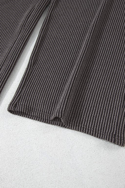 Carbon Grey Ribbed Knit Patched Pocket Wide Leg Overalls