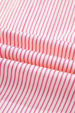 Rose Stripe Color Block Patchwork Shirt Collar Button Down Puff Sleeve Mini Dress