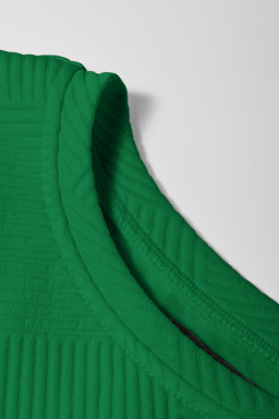 Dark Green Textured Short Sleeve Top and Shorts Set