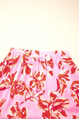 Pink Bohemian Floral Print Tiered Maxi Skirt with Split