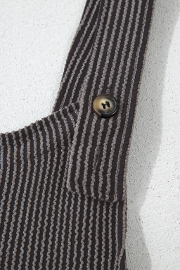 Carbon Grey Ribbed Knit Patched Pocket Wide Leg Overalls