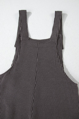 Carbon Grey Ribbed Knit Patched Pocket Wide Leg Overalls