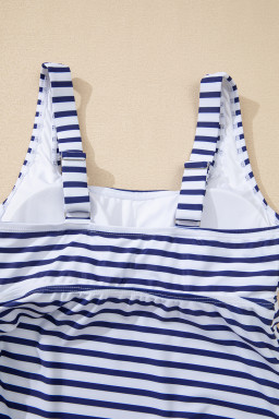 Blue Stripe Scoop Neck Adjustable Tankini and Matching Skort Bathing Suit