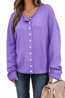 Wisteria Solid Color Knit Button Drop Shoulder Sweater Cardigan