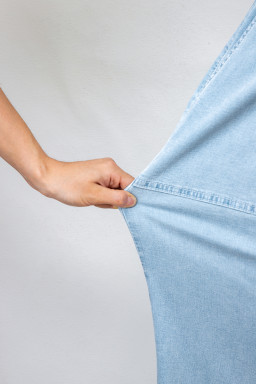 Beau Blue Plus Size Elastic Waist Ruffled Wide Leg Denim Pants