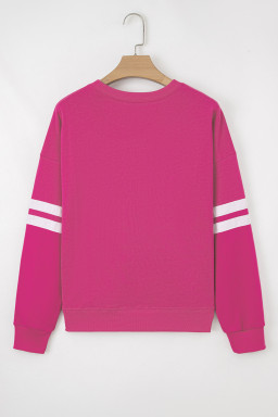 Rose Red Hello Valentine Varsity Striped Sleeve Baggy Sweatshirt