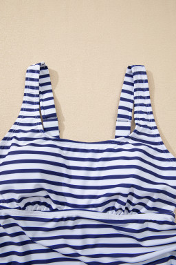 Blue Stripe Scoop Neck Adjustable Tankini and Matching Skort Bathing Suit