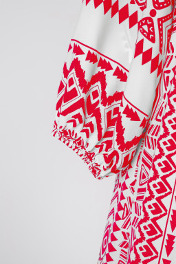 Red Boho Printed Half Sleeve Maxi Dress