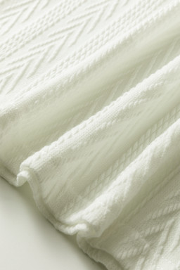 White Floral Patchwork Textured Knit Drawstring V Neck Blouse