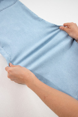 Beau Blue Plus Size Elastic Waist Ruffled Wide Leg Denim Pants