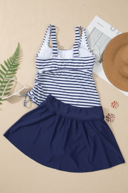 Blue Stripe Scoop Neck Adjustable Tankini and Matching Skort Bathing Suit