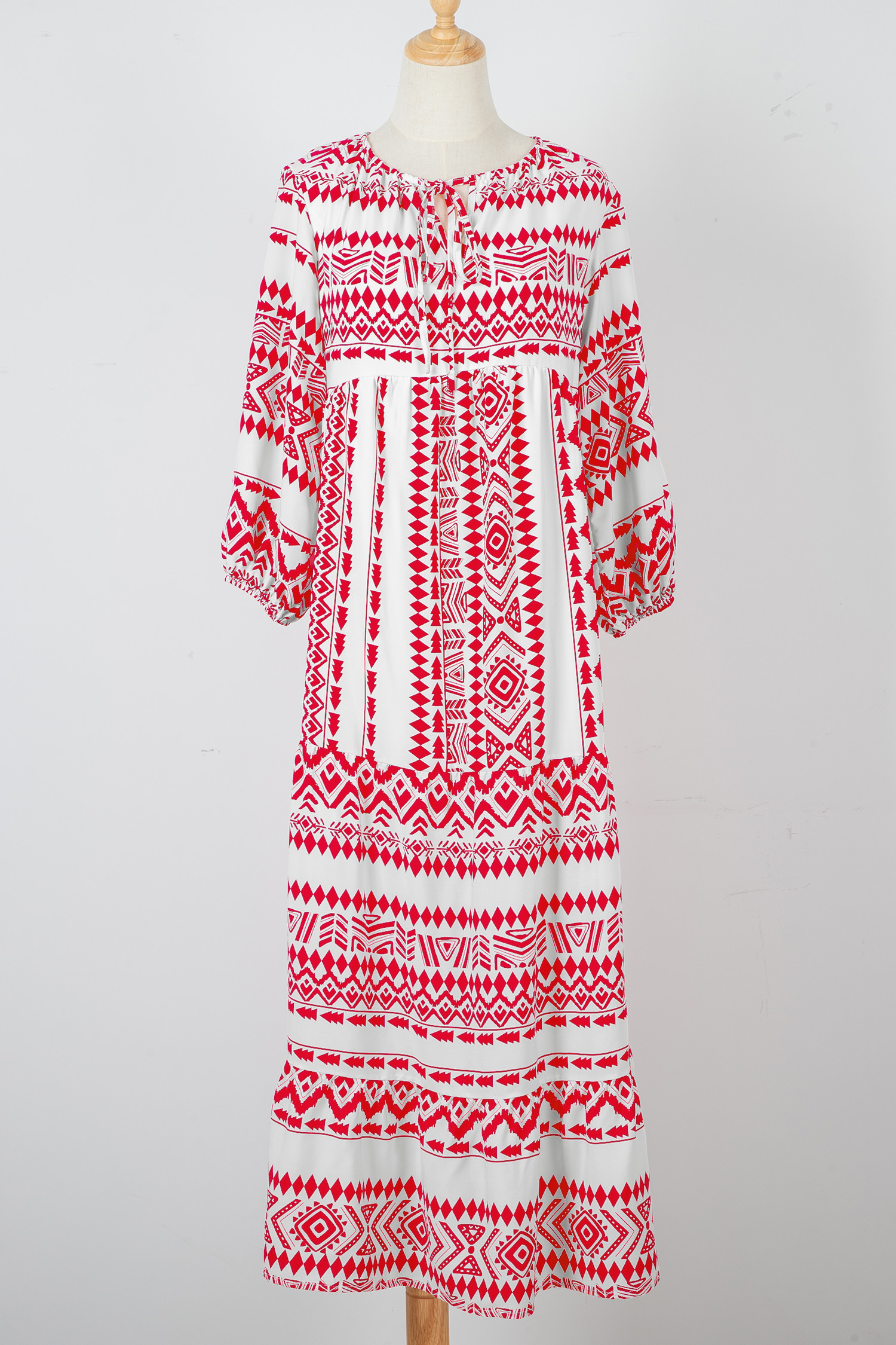 Red Boho Printed Half Sleeve Maxi Dress