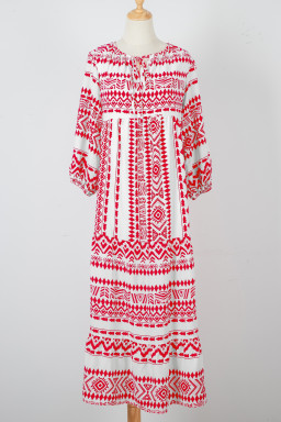 Red Boho Printed Half Sleeve Maxi Dress
