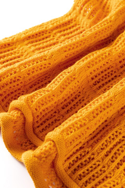 Mustard Hollow out Openwork Knit 3/4 Sleeve Sweater