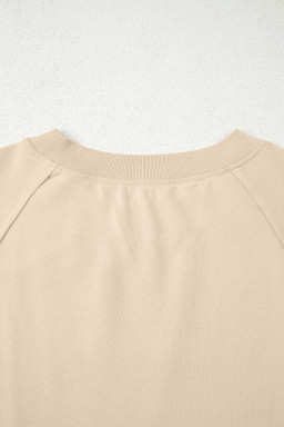 Beige Solid Color Raw Seam Patchwork Baggy Sweatshirt
