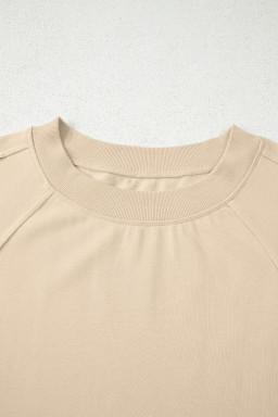 Beige Solid Color Raw Seam Patchwork Baggy Sweatshirt