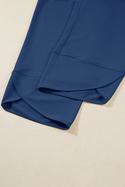 Sail Blue Plus Size Elastic Waist Asymmetrical Hem Loose Capris Pants