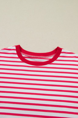 Red Stripe Drop Shoulder Half Sleeve T Shirt